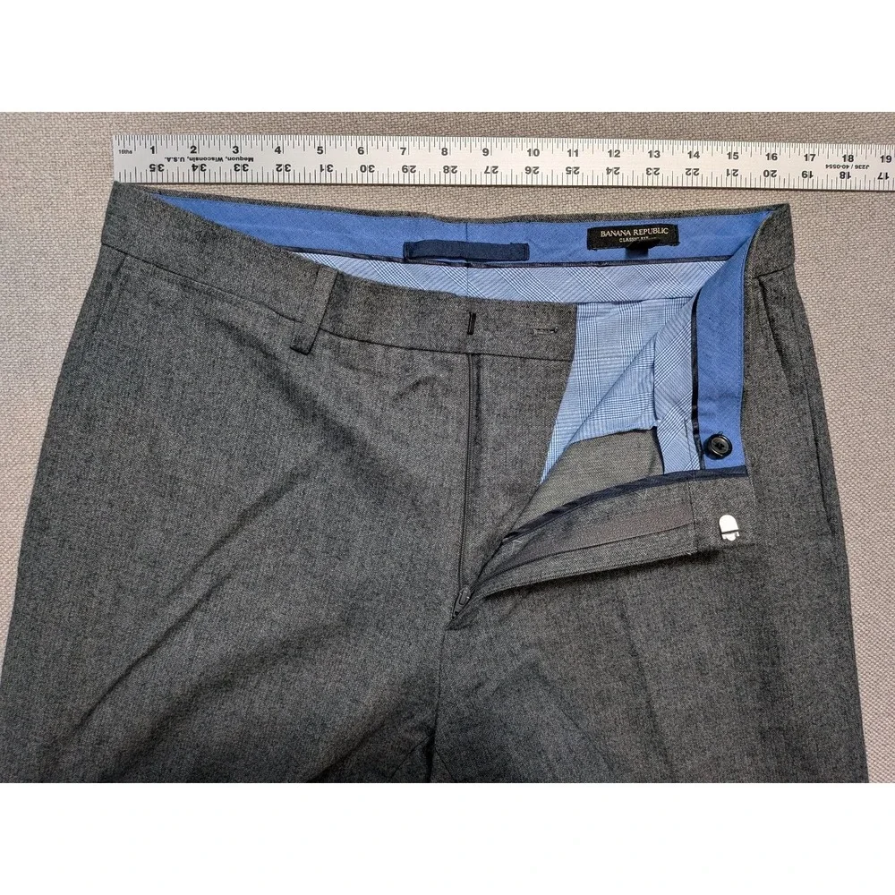 Banana Republic Men's Gray 33x34 Classic Fit Flat Front 100% Cotton Dress Pants